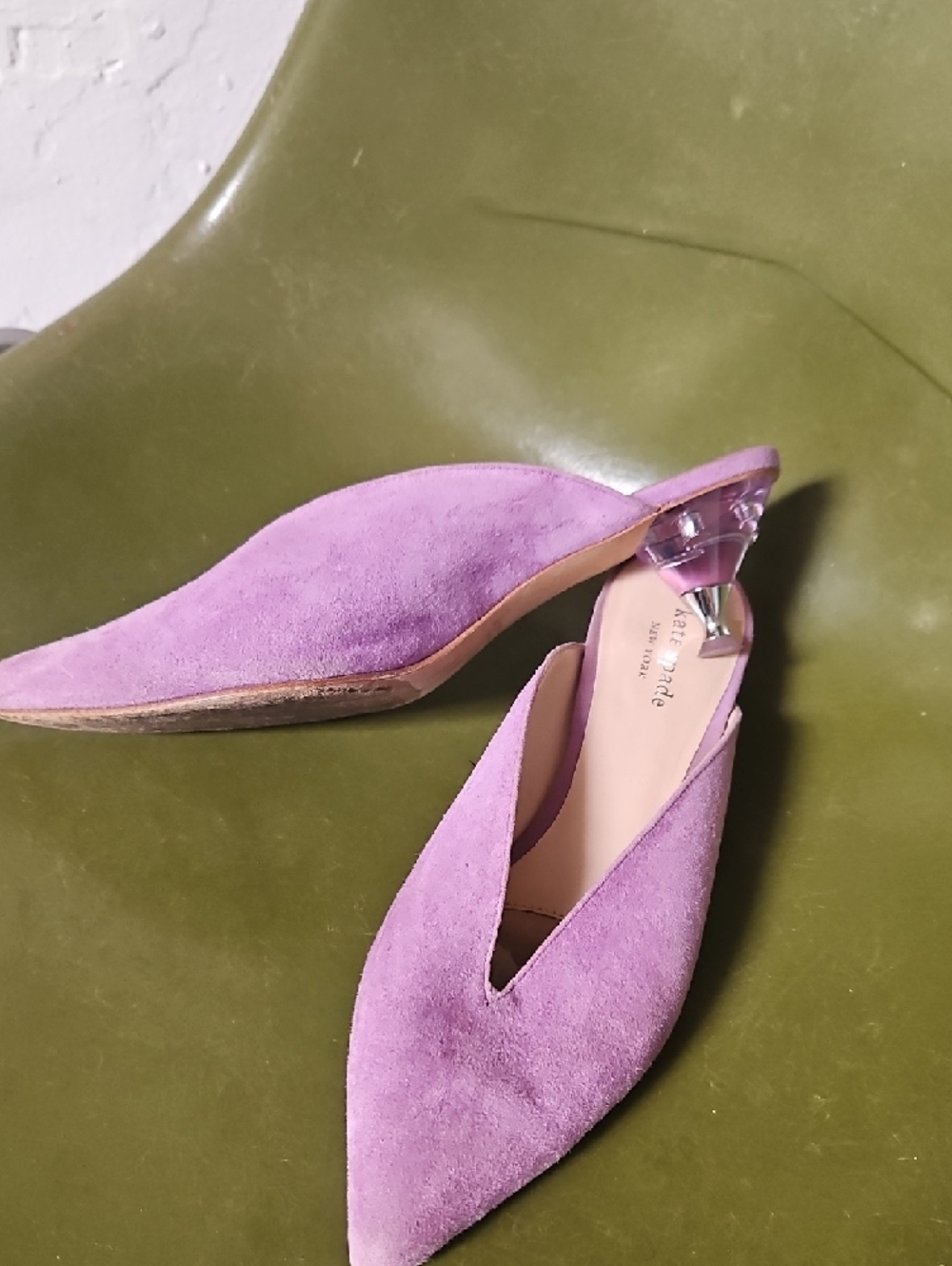 kate spade Lavender Suede Pointed Slip-On Mules Size US 7.5 Eu 38 - Picture 2 of 7